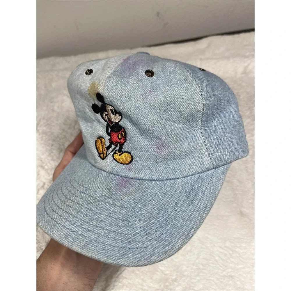 Vintage Mickey Mouse Goofy's Hat Co 90s Disney Denim Elasticback Hat Made In USA